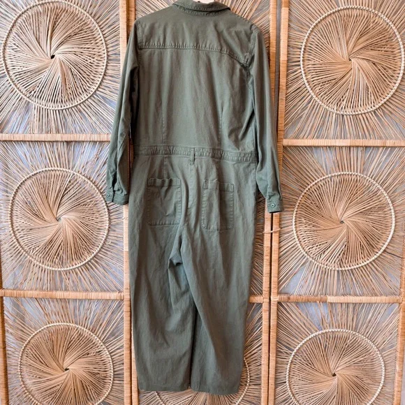 Old Navy Olive Green Coverall Overalls SZ L Jumpsuit Front Buttons Casual - Picture 4 of 5